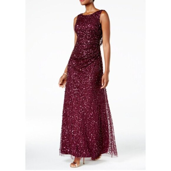 Adrianna Papell Dress 6 Purple Sequin Beaded Formal Wedding Party Cruise NWT - Picture 1 of 15